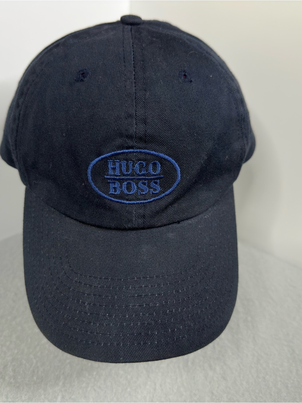 Vintage Hugo Boss Navy Blue Embroidered Oval Logo Baseball Cap OSFA Retro Y2K
